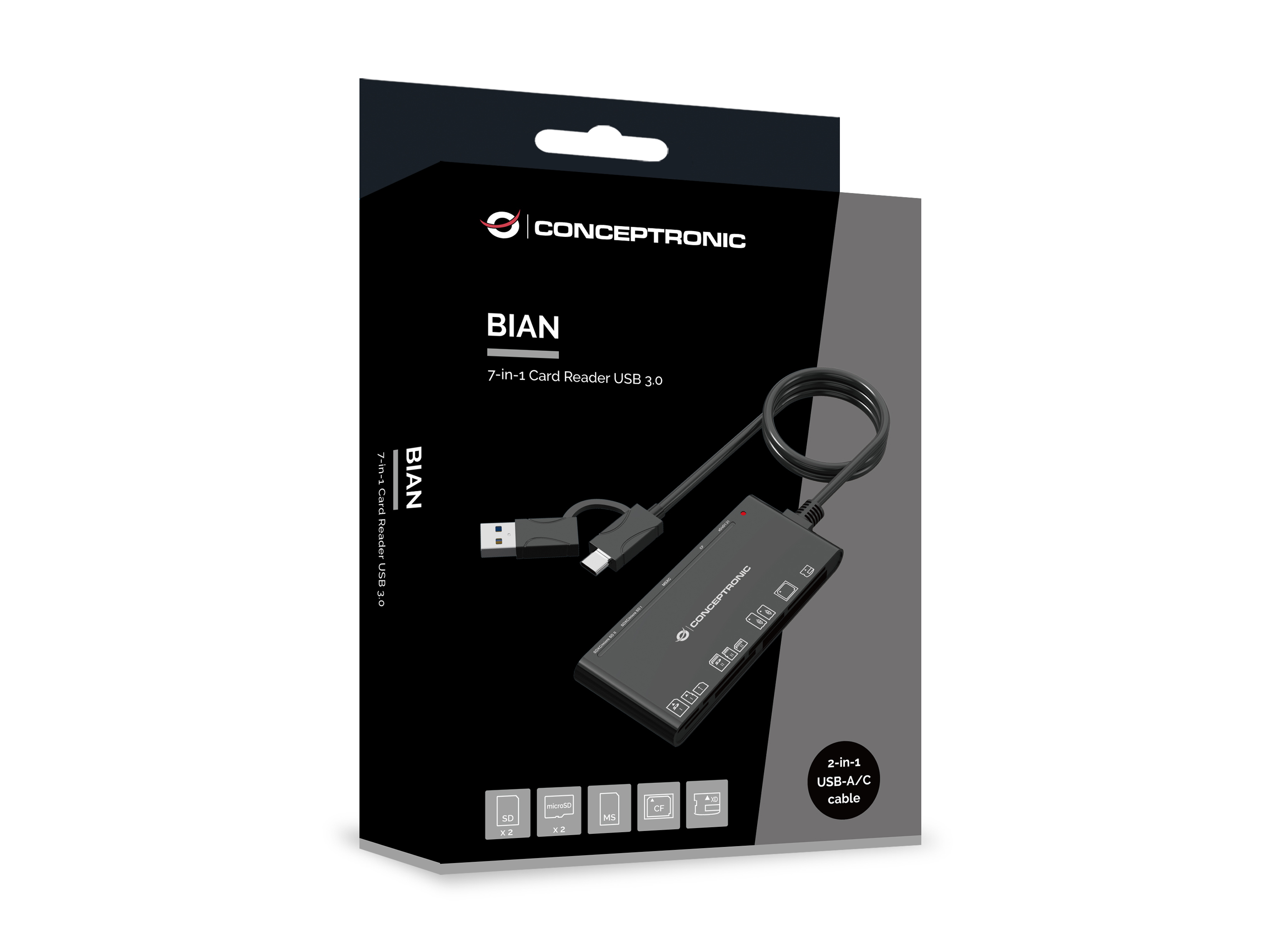 Conceptronic BIAN10B 7-in-1 Card Reader USB 3.0, SD x 2, MicroSD x 2, MS, CF, xD