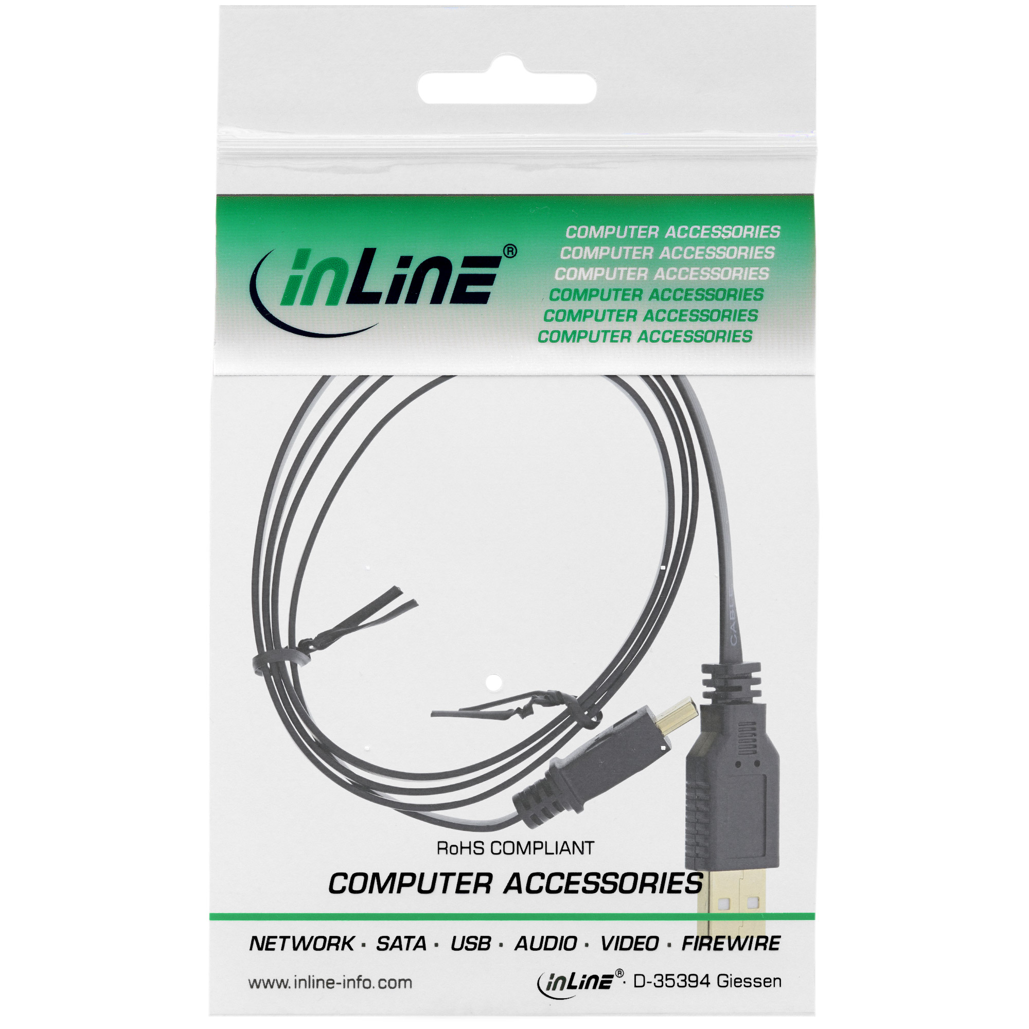 InLine USB 2.0 Flat Cable USB Type A male / Mini-B male 5pin black/gold 1.0m