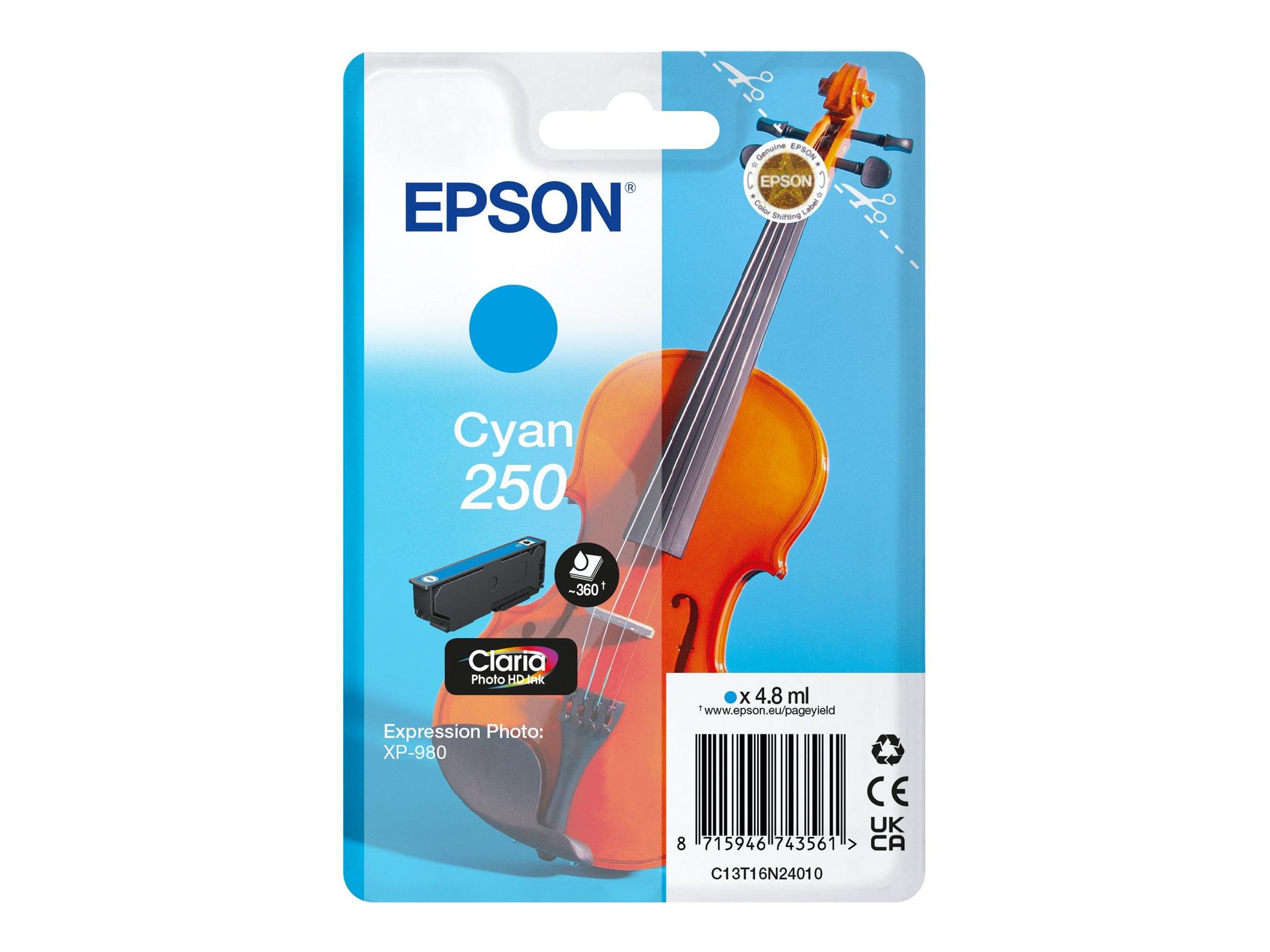 Epson 250 Violin Claria Photo HD cartucho de tinta 1 pieza(s) Original Cian
