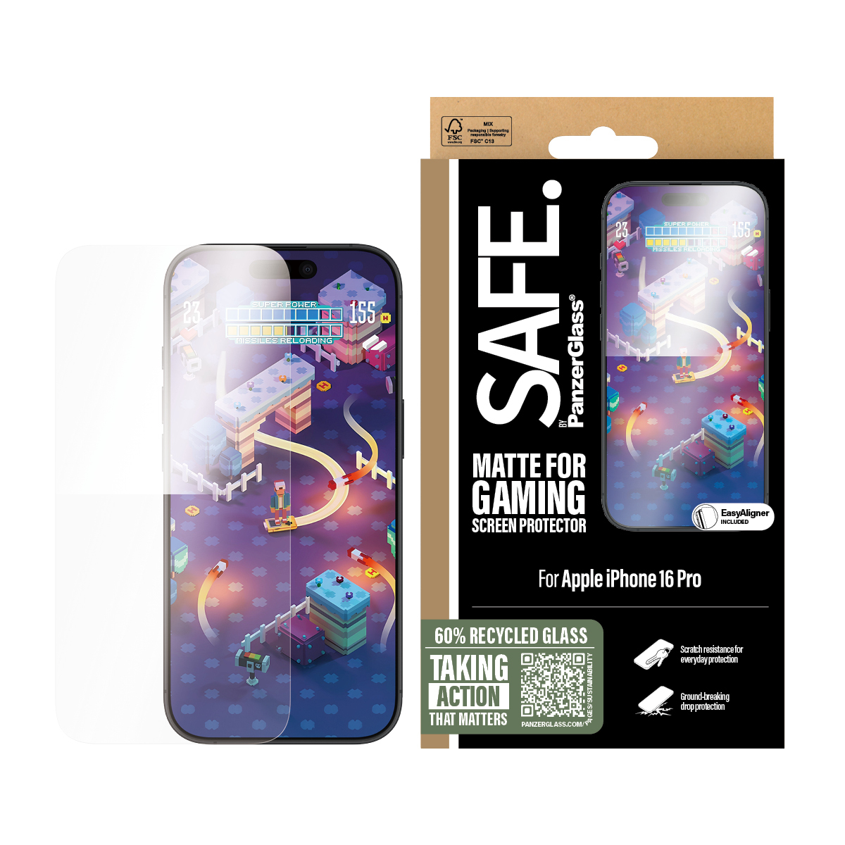 PanzerGlass SAFE. by � Gaming Screen Protector iPhone 16 Pro | Ultra-Wide Fit Pellicola proteggischermo trasparente Apple 1 pz