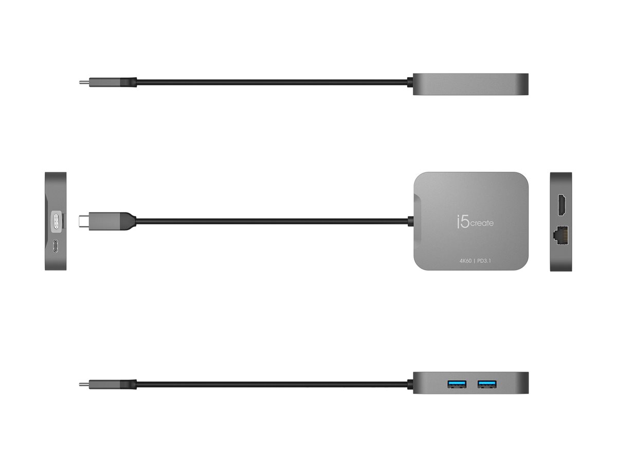 j5create JCD3191-N base para port�til y replicador de puertos Al�mbrico USB 3.2 Gen 2 (3.1 Gen 2) Type-C Gris