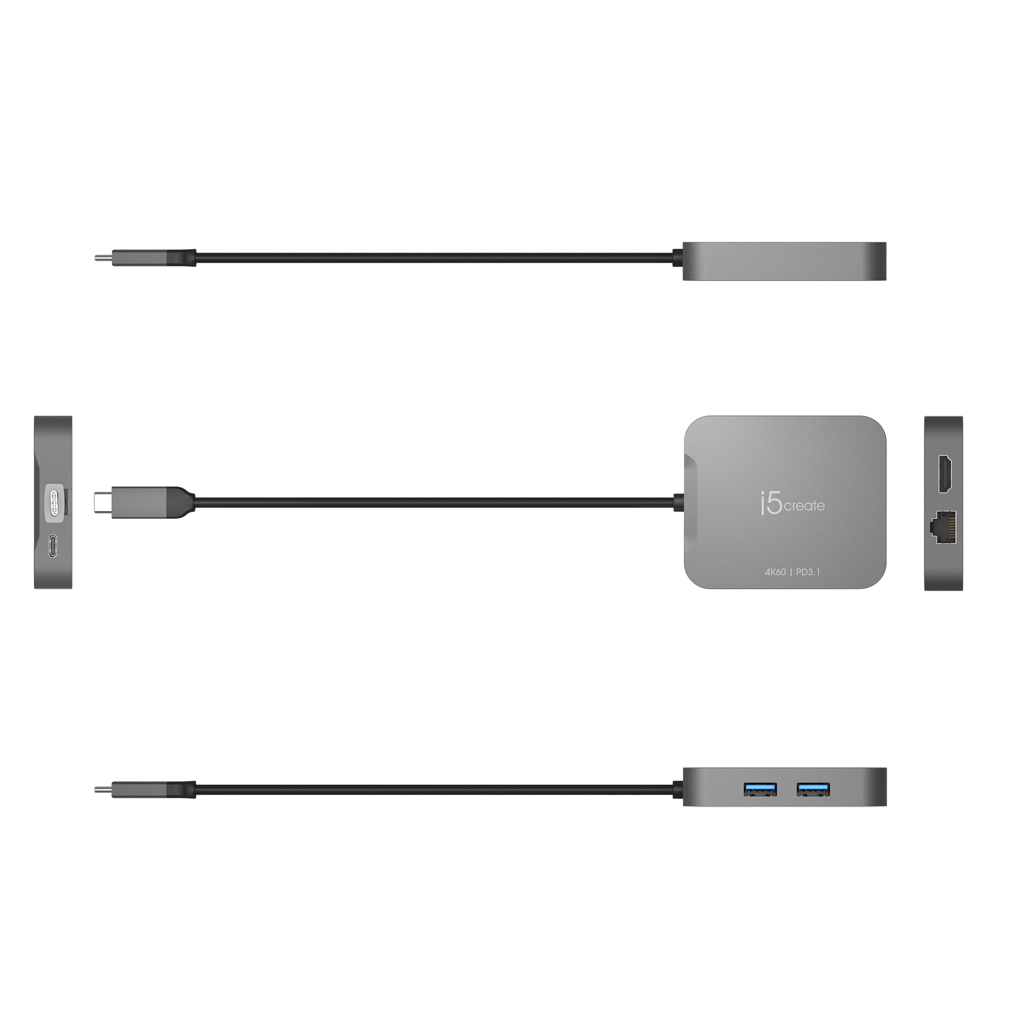 j5create JCD3191-N base para port�til y replicador de puertos Al�mbrico USB 3.2 Gen 2 (3.1 Gen 2) Type-C Gris