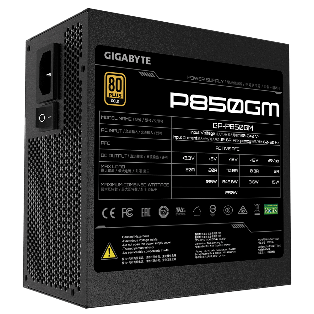 Gigabyte P850GM unidad de fuente de alimentaci�n 850 W 20+4 pin ATX ATX Negro