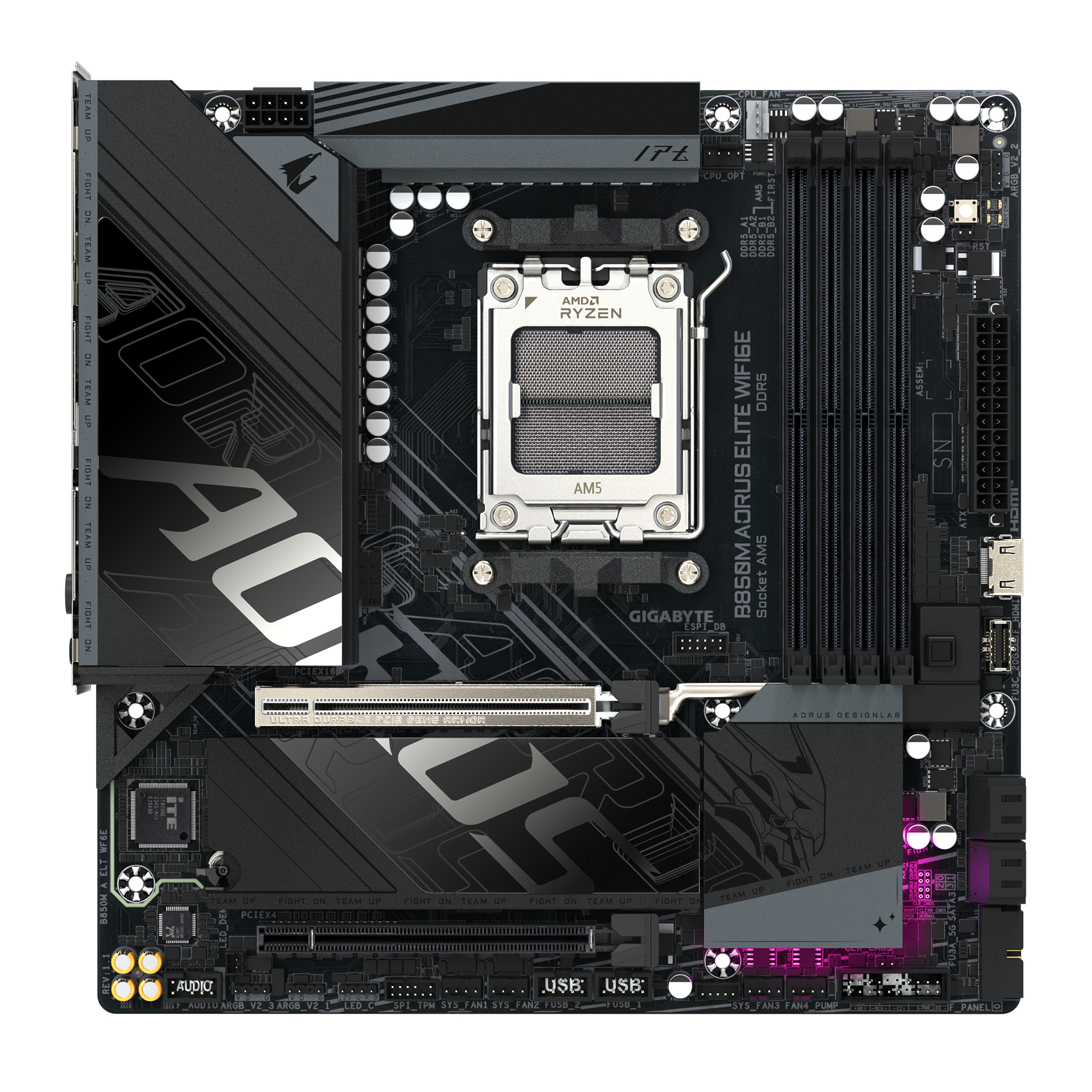 Gigabyte AORUS B850M ELITE WIFI6E - Motherboard - micro ATX - Socket AM5 - AMD B850 Chipsatz - USB-C 3.2 Gen 2x2, USB-C 3.2 Gen2, USB 3.2 Gen 1, USB 3.2 Gen 2 - Bluetooth, 2.5 Gigabit LAN, Wi-Fi 6E - Onboard-Grafik (CPU erforderlich)