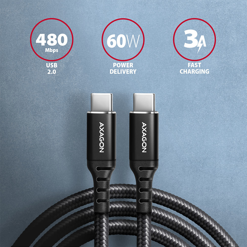 Axagon BUCM-CM10AB USB cable 1 m USB 2.0 USB C Black