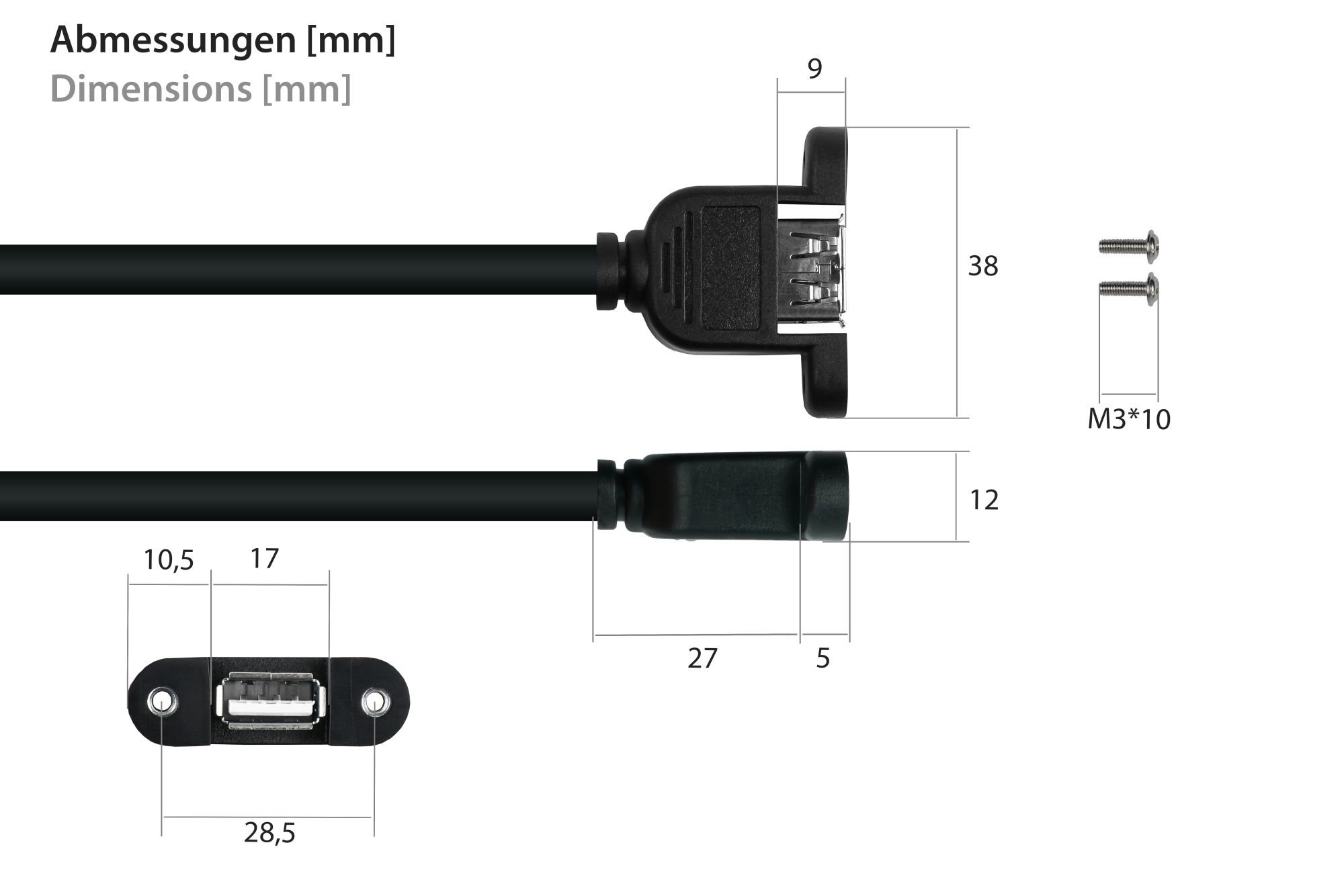 kabelmeister Einbau-Verlngerungskabel USB 2.0 Stecker A an Einbaubuchse A, Premium, DATA AWG28 / P