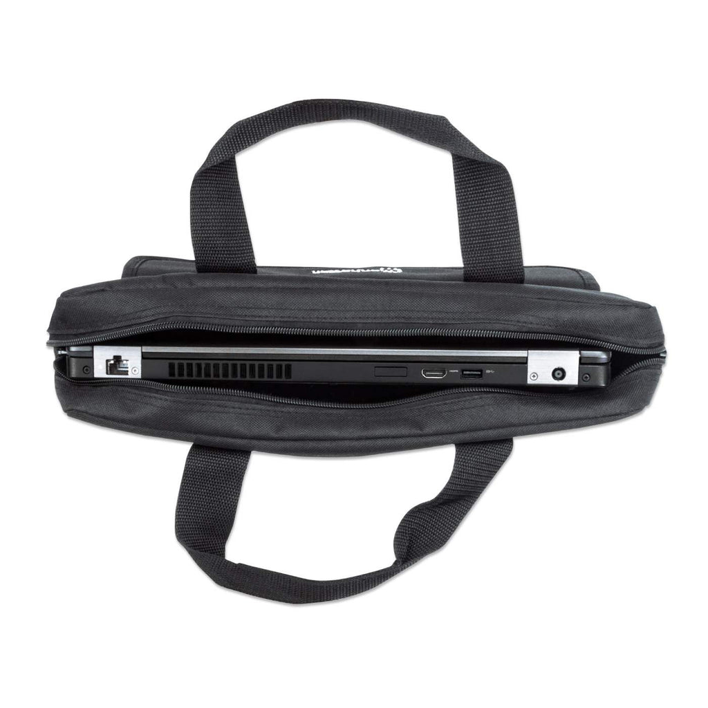 Manhattan Malet�n para port�til London 17,3, tipo top loader, negro, ECON�MICO, bolsillo para accesorios, correa de hombro desmontable, funda para port�til, garant�a 3 a�os