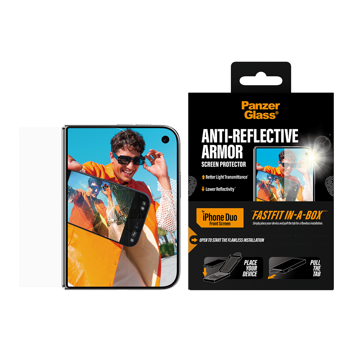 PanzerGlass Bildschirmschutz f�r Handy - anti-reflective armor, FRAME FIT with FASTFIT IN-A-BOX, front
