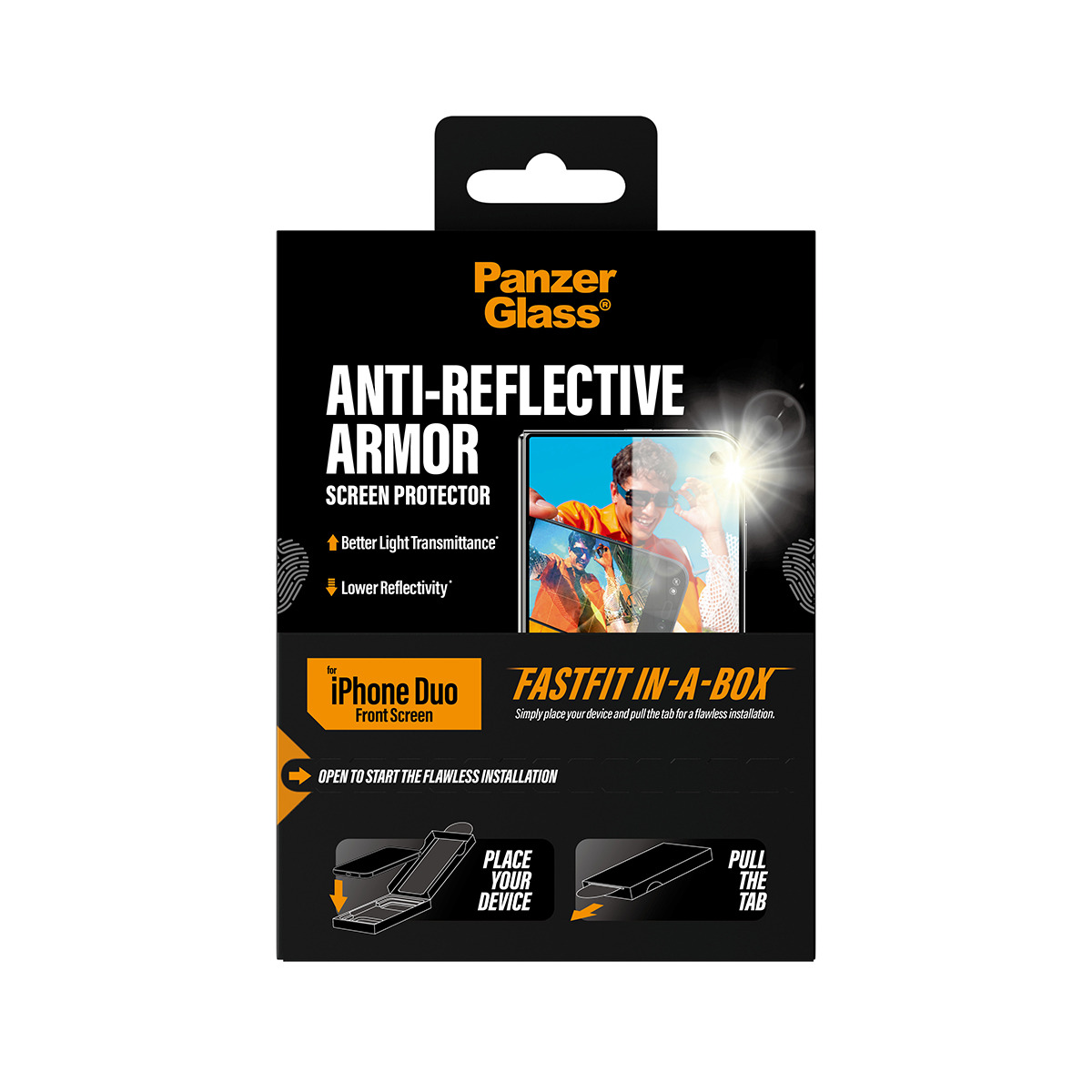 PanzerGlass Bildschirmschutz f�r Handy - anti-reflective armor, FRAME FIT with FASTFIT IN-A-BOX, front
