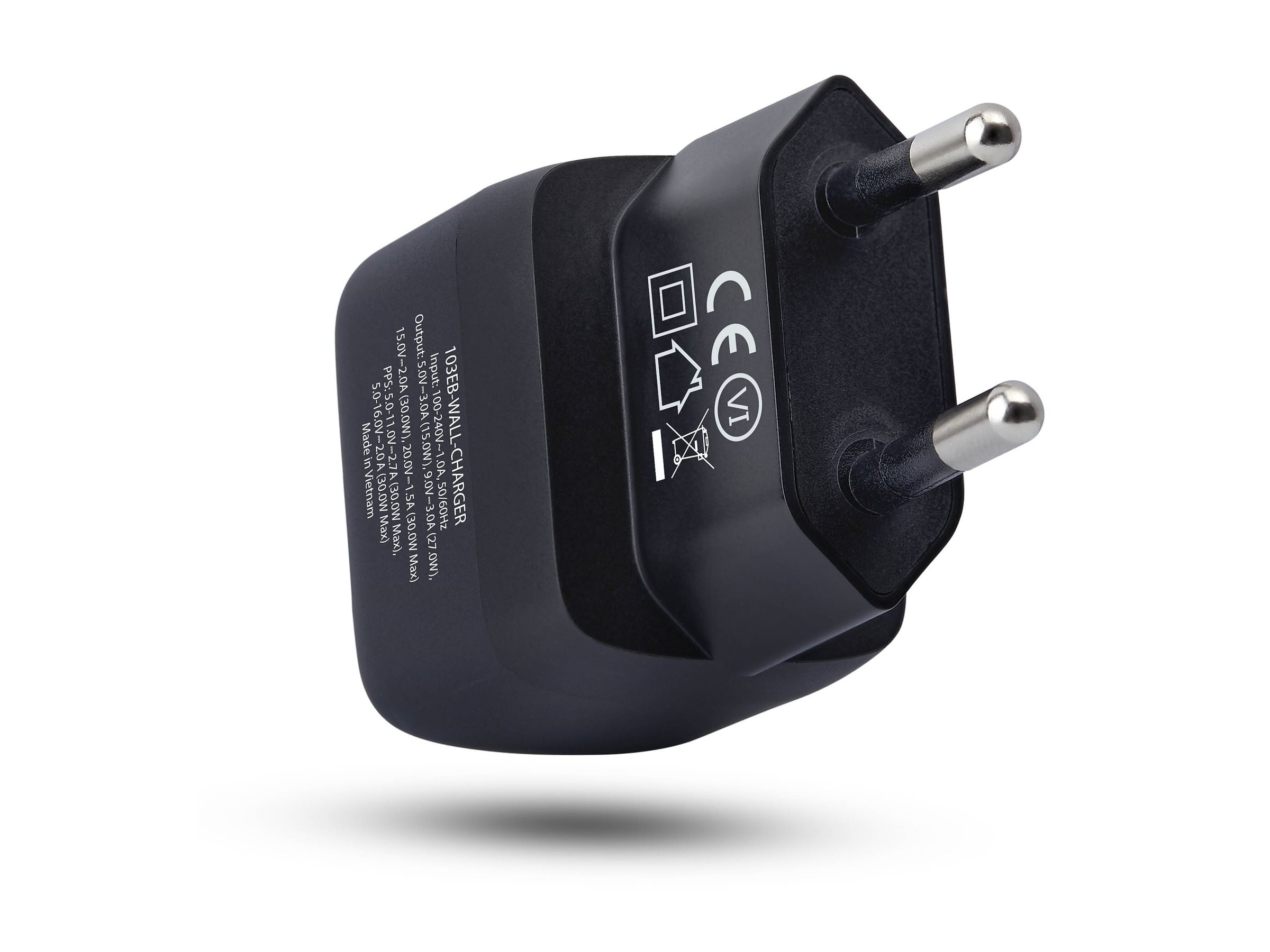 StarTech.com Chargeur Mural USB C 30W, Chargeur GaN Portable, Charge Rapide USB Power Delivery, GaN 5V/9V/15/20V PD, Chargeur USB-C, Noir