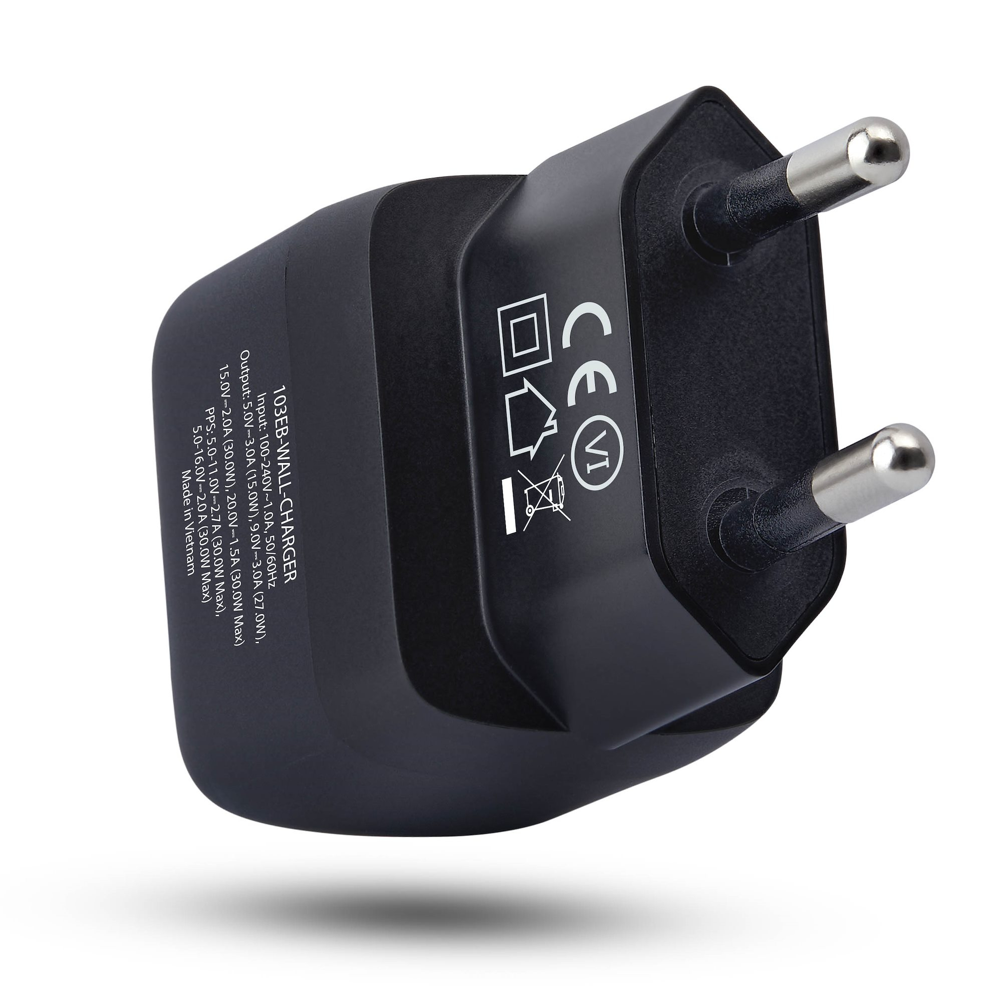 StarTech.com Chargeur Mural USB C 30W, Chargeur GaN Portable, Charge Rapide USB Power Delivery, GaN 5V/9V/15/20V PD, Chargeur USB-C, Noir