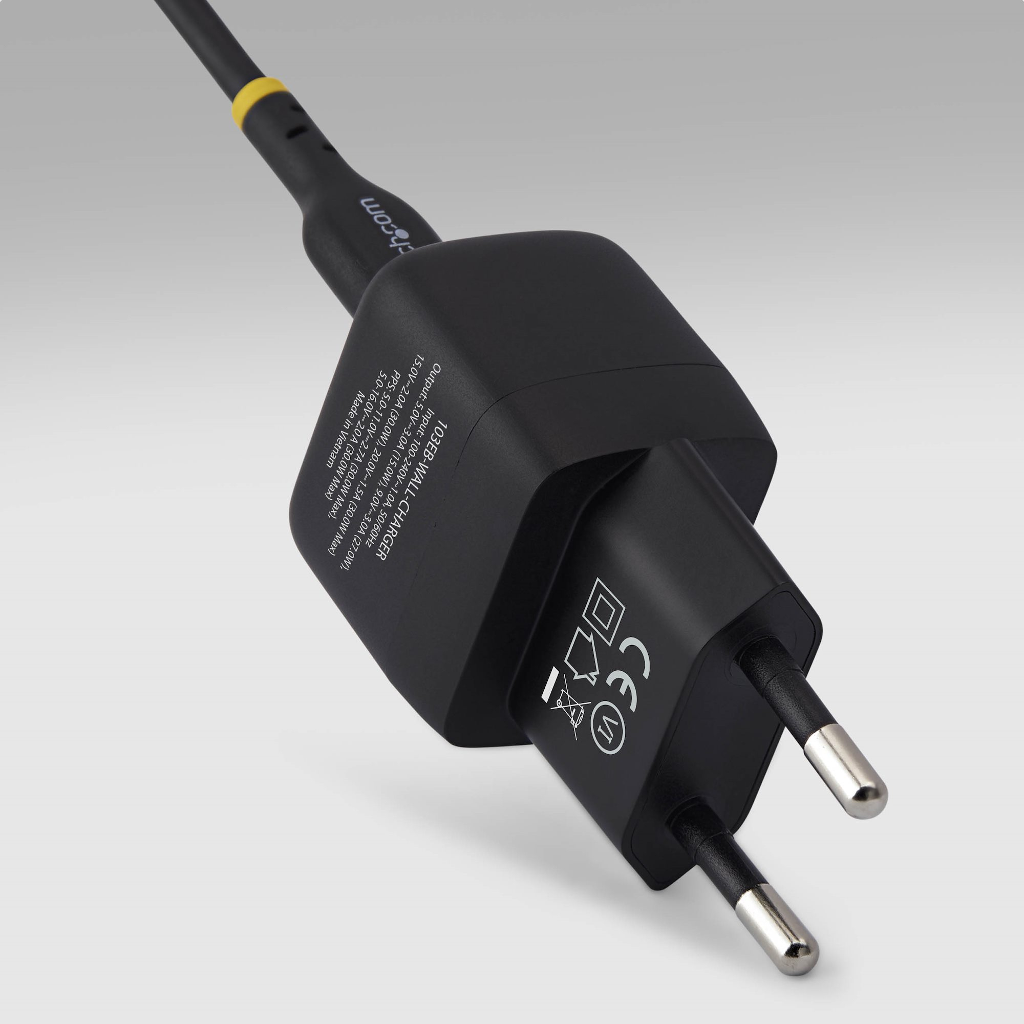 StarTech.com Chargeur Mural USB C 30W, Chargeur GaN Portable, Charge Rapide USB Power Delivery, GaN 5V/9V/15/20V PD, Chargeur USB-C, Noir