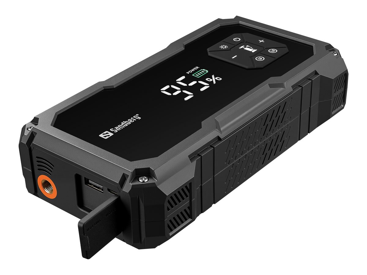 SANDBERG Active TirePump 10000 - Powerbank / Starthilfekabel - Li-Ion - 10000 mAh - 37 Wh - 800 A - 2 Ausgabeanschlussstellen (USB, Starthilfeanschluss)