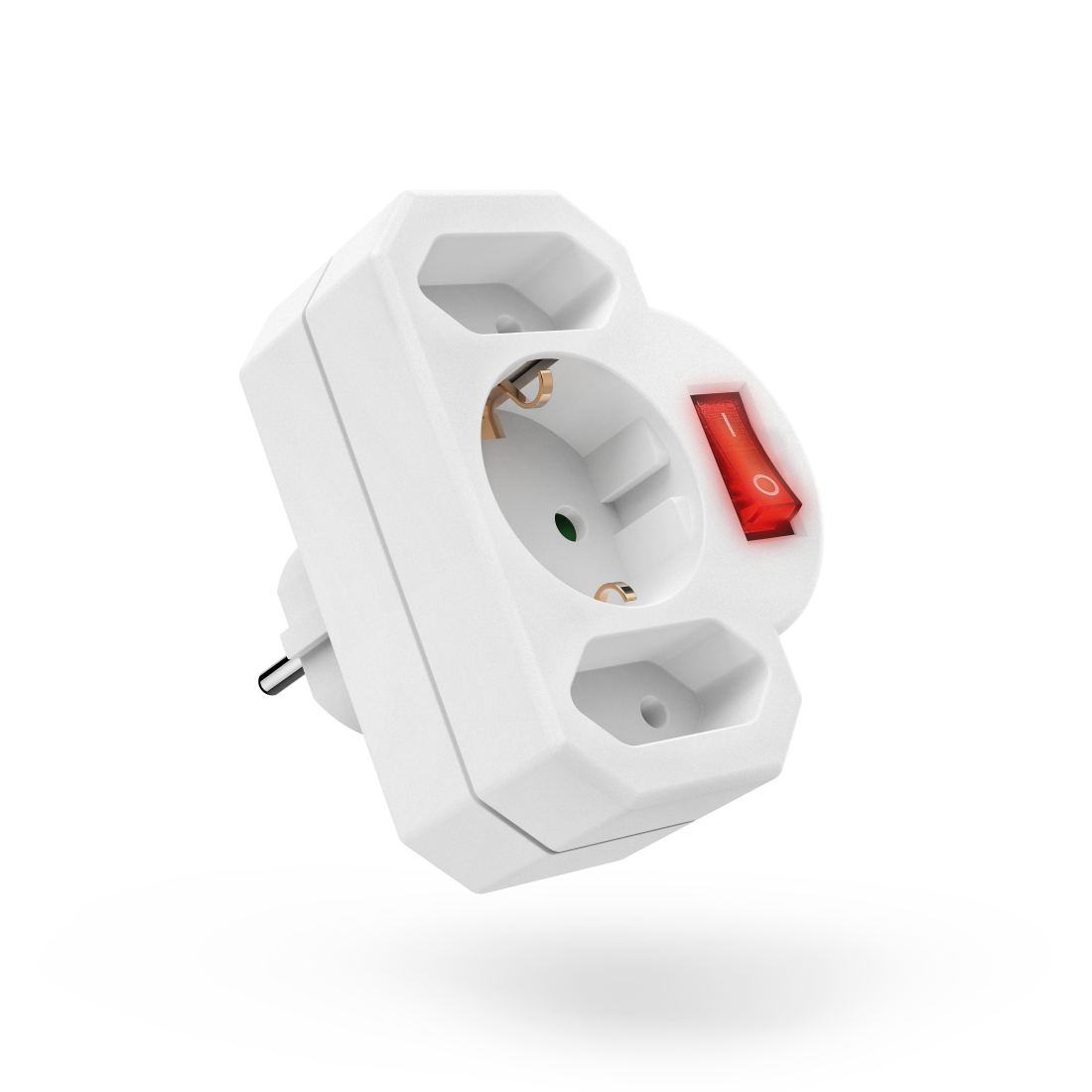 Hama Steckdosenadapter 3-fach 1x Schutzkontakt 2x Euro Schalter Wei