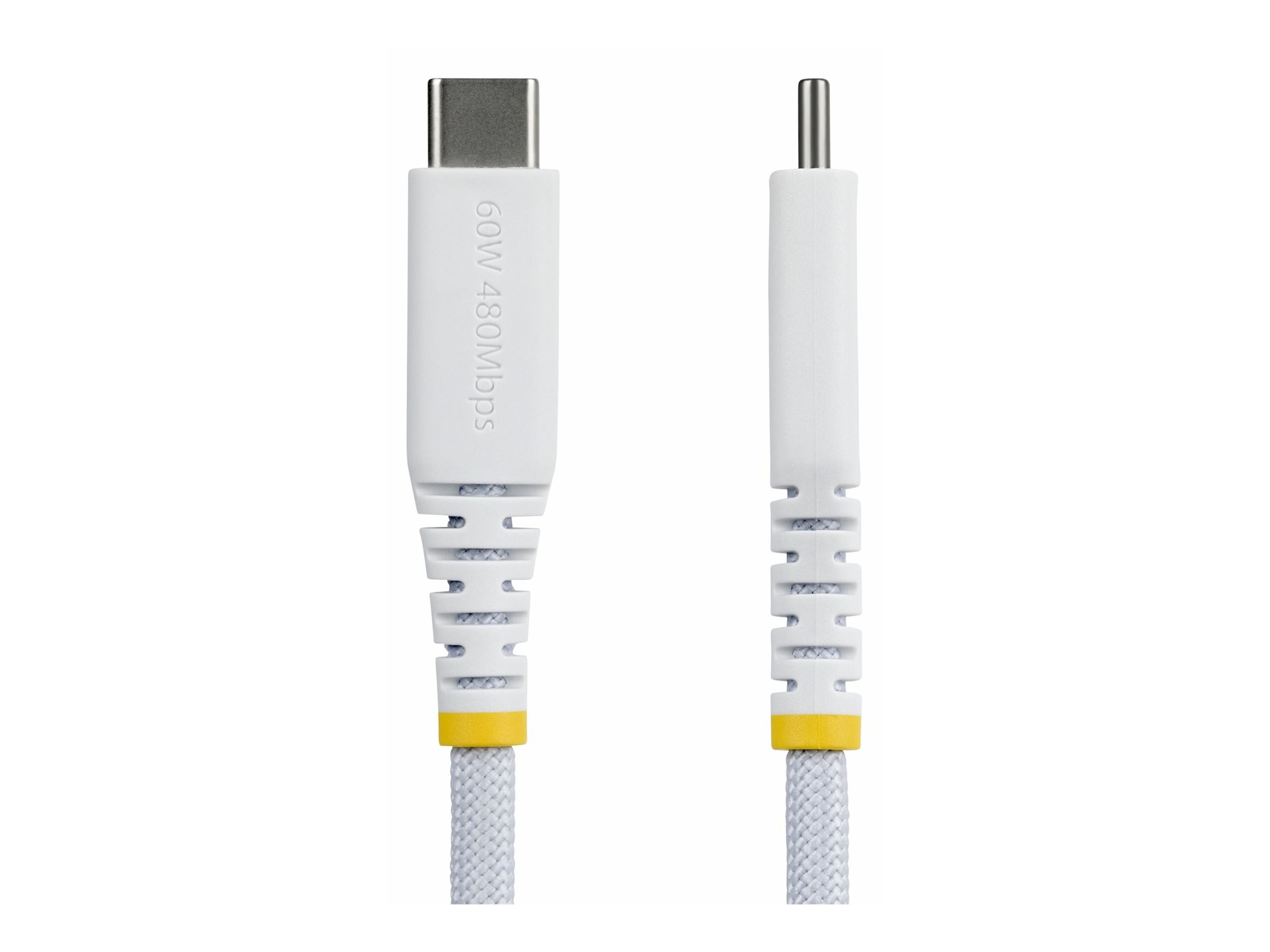 StarTech.com 15cm (6in) White USB-C Charging Cable, 60W (3A) PD, Dual-Layer Braided Nylon/TPE Jacket, Rugged USB C Charging Cord, USB 2.0 Laptop Charger Cable