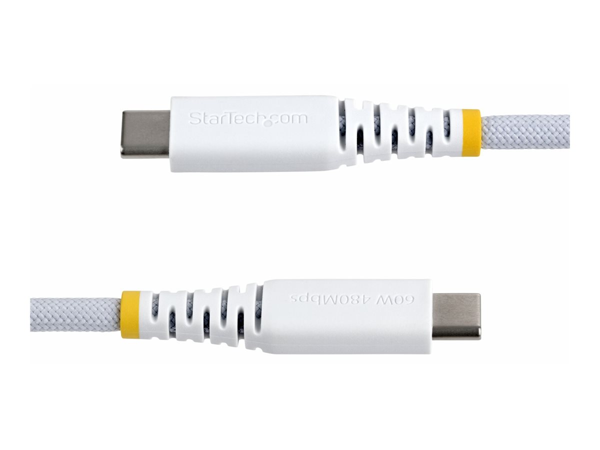 StarTech.com 15cm (6in) White USB-C Charging Cable, 60W (3A) PD, Dual-Layer Braided Nylon/TPE Jacket, Rugged USB C Charging Cord, USB 2.0 Laptop Charger Cable
