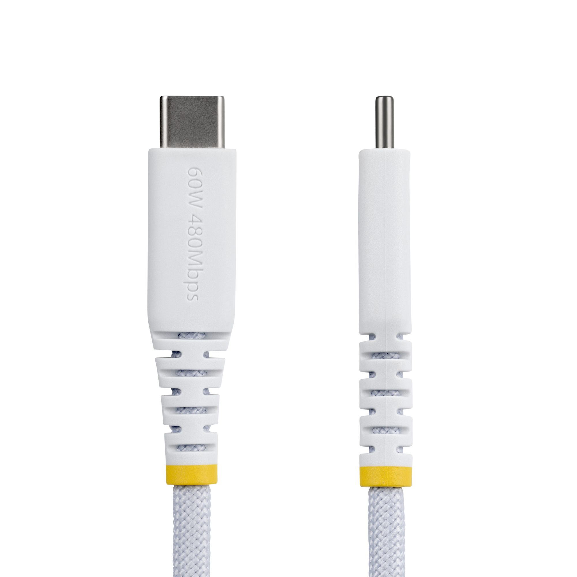 StarTech.com 15cm (6in) White USB-C Charging Cable, 60W (3A) PD, Dual-Layer Braided Nylon/TPE Jacket, Rugged USB C Charging Cord, USB 2.0 Laptop Charger Cable