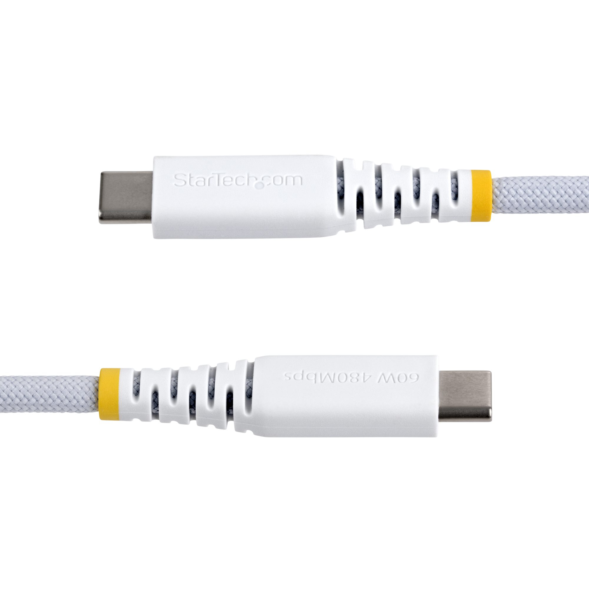 StarTech.com 15cm (6in) White USB-C Charging Cable, 60W (3A) PD, Dual-Layer Braided Nylon/TPE Jacket, Rugged USB C Charging Cord, USB 2.0 Laptop Charger Cable