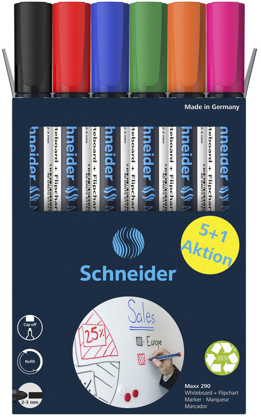 Schneider Schreibger�te 6 Maxx 290 Whiteboard- und Flipchart-Marker farbsortiert 2.0 - 3.0
