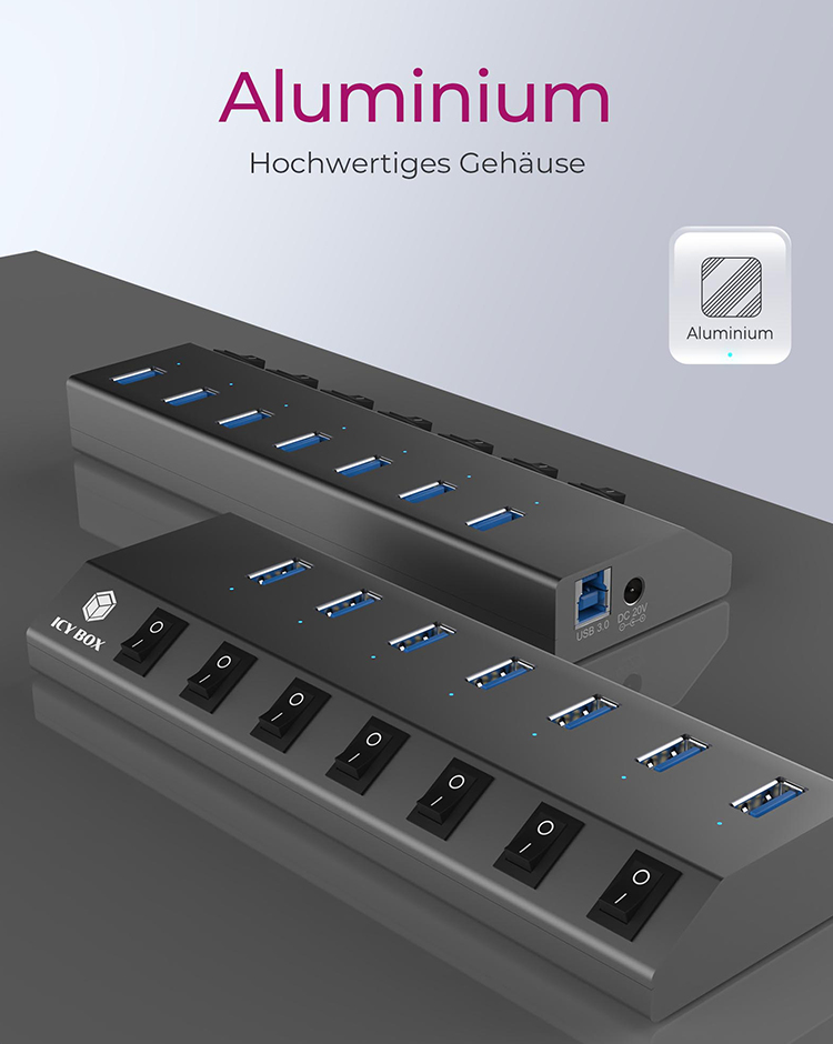 ICY BOX IB-HUB1701-C3 USB 3.2 Gen 1 (3.1 Gen 1) Type-B 5000 Mbit/s Anthracite