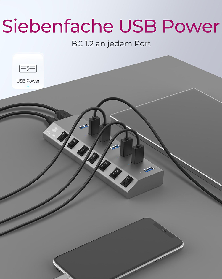 ICY BOX IB-HUB1701-C3 USB 3.2 Gen 1 (3.1 Gen 1) Type-B 5000 Mbit/s Anthracite
