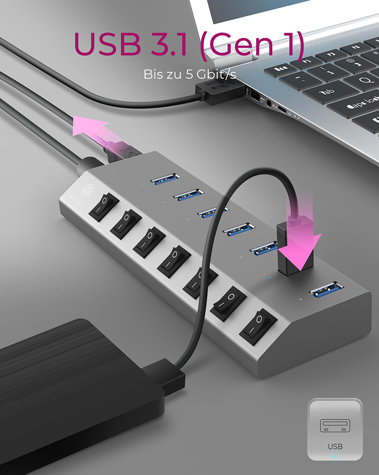 ICY BOX IB-HUB1701-C3 USB 3.2 Gen 1 (3.1 Gen 1) Type-B 5000 Mbit/s Anthracite