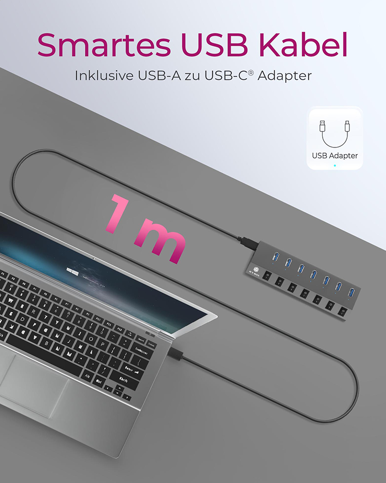 ICY BOX IB-HUB1701-C3 USB 3.2 Gen 1 (3.1 Gen 1) Type-B 5000 Mbit/s Anthracite