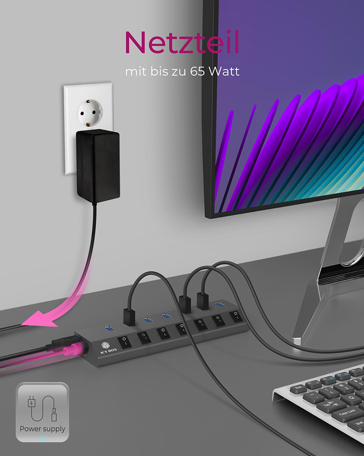 ICY BOX IB-HUB1701-C3 USB 3.2 Gen 1 (3.1 Gen 1) Type-B 5000 Mbit/s Anthracite