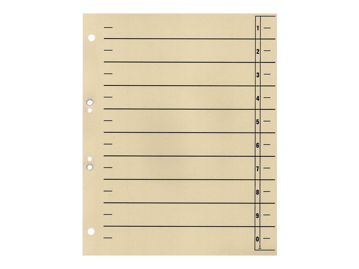Wekre Trennelement - vorgedruckt: 0-9 - mit Register - Chamois (Packung mit 100)