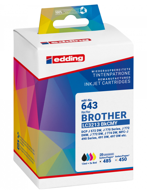 Edding EDD-643 ink cartridge 4 pc(s) Compatible Black, Cyan, Magenta, Yellow