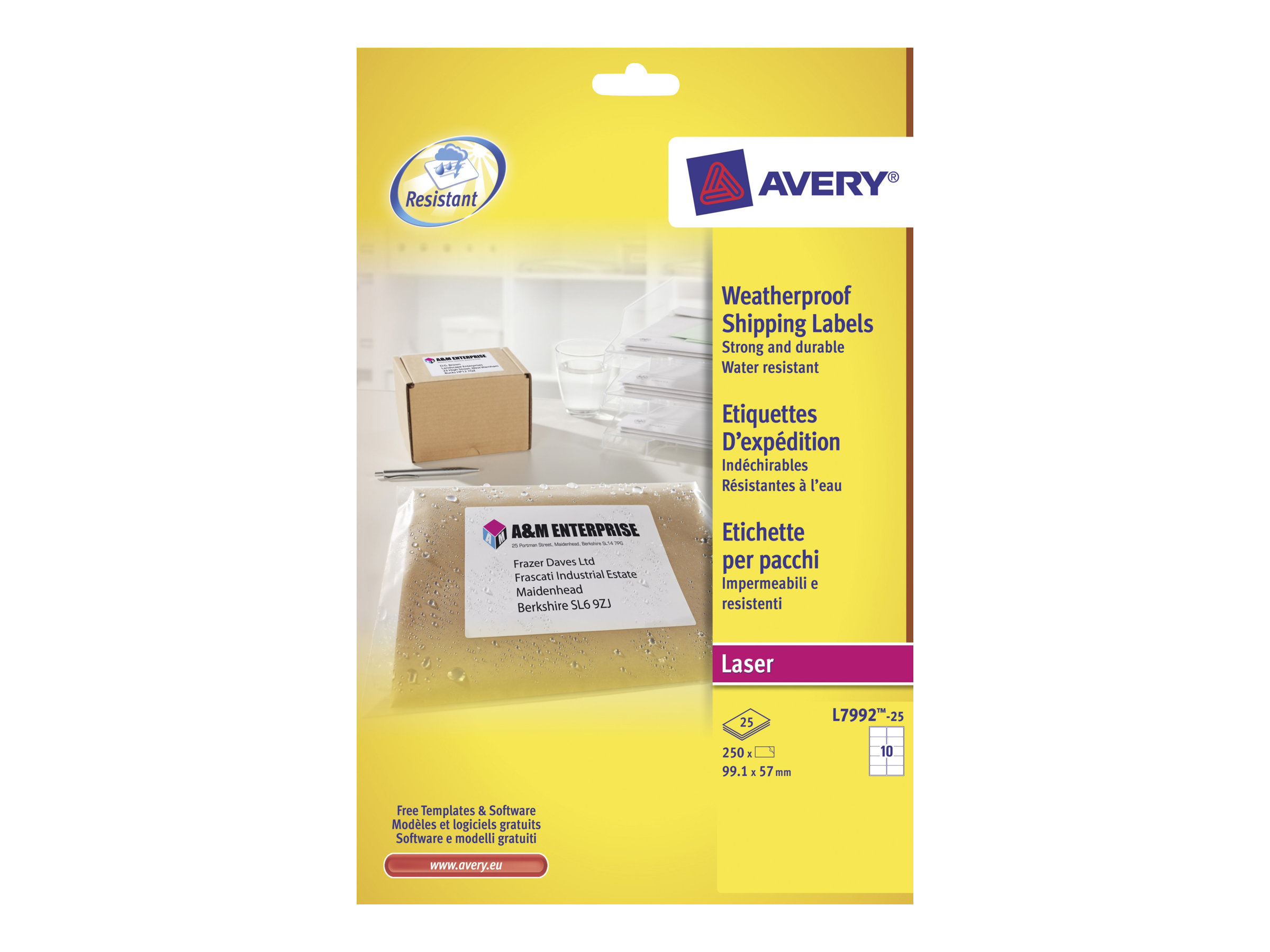 Avery Weatherproof Shipping Labels etichetta autoadesiva Bianco 250 pz