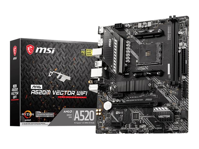 MSI MAG A520M VECTOR WIFI - Motherboard - micro ATX - Socket AM4 - AMD A520 Chipsatz - USB 3.2 Gen 1 - Gigabit LAN, Wi-Fi, Bluetooth - Onboard-Grafik (CPU erforderlich)