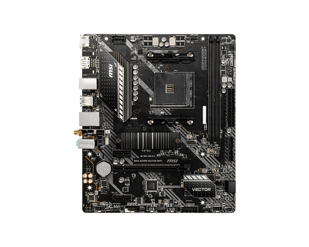 MSI MAG A520M VECTOR WIFI - Motherboard - micro ATX - Socket AM4 - AMD A520 Chipsatz - USB 3.2 Gen 1 - Gigabit LAN, Wi-Fi, Bluetooth - Onboard-Grafik (CPU erforderlich)