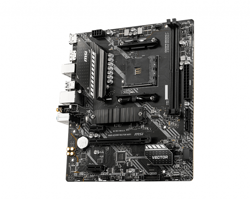 MSI MAG A520M VECTOR WIFI - Motherboard - micro ATX - Socket AM4 - AMD A520 Chipsatz - USB 3.2 Gen 1 - Gigabit LAN, Wi-Fi, Bluetooth - Onboard-Grafik (CPU erforderlich)