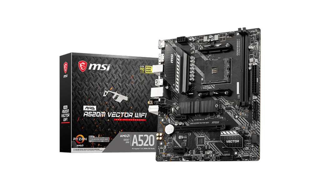 MSI MAG A520M VECTOR WIFI - Motherboard - micro ATX - Socket AM4 - AMD A520 Chipsatz - USB 3.2 Gen 1 - Gigabit LAN, Wi-Fi, Bluetooth - Onboard-Grafik (CPU erforderlich)