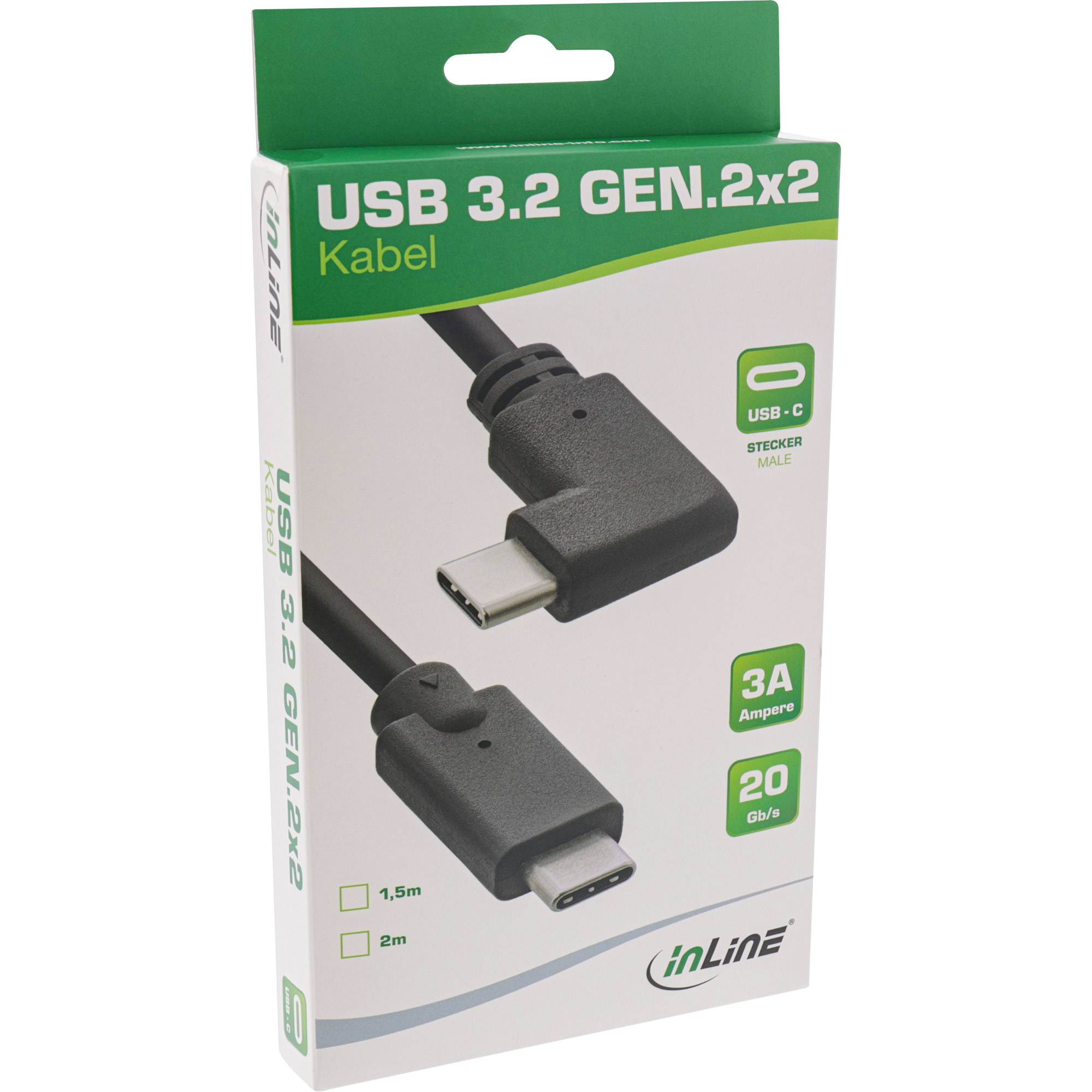 InLine USB 3.2 Gen.2 cable, USB Type-C male/male angled, black, 1.5m