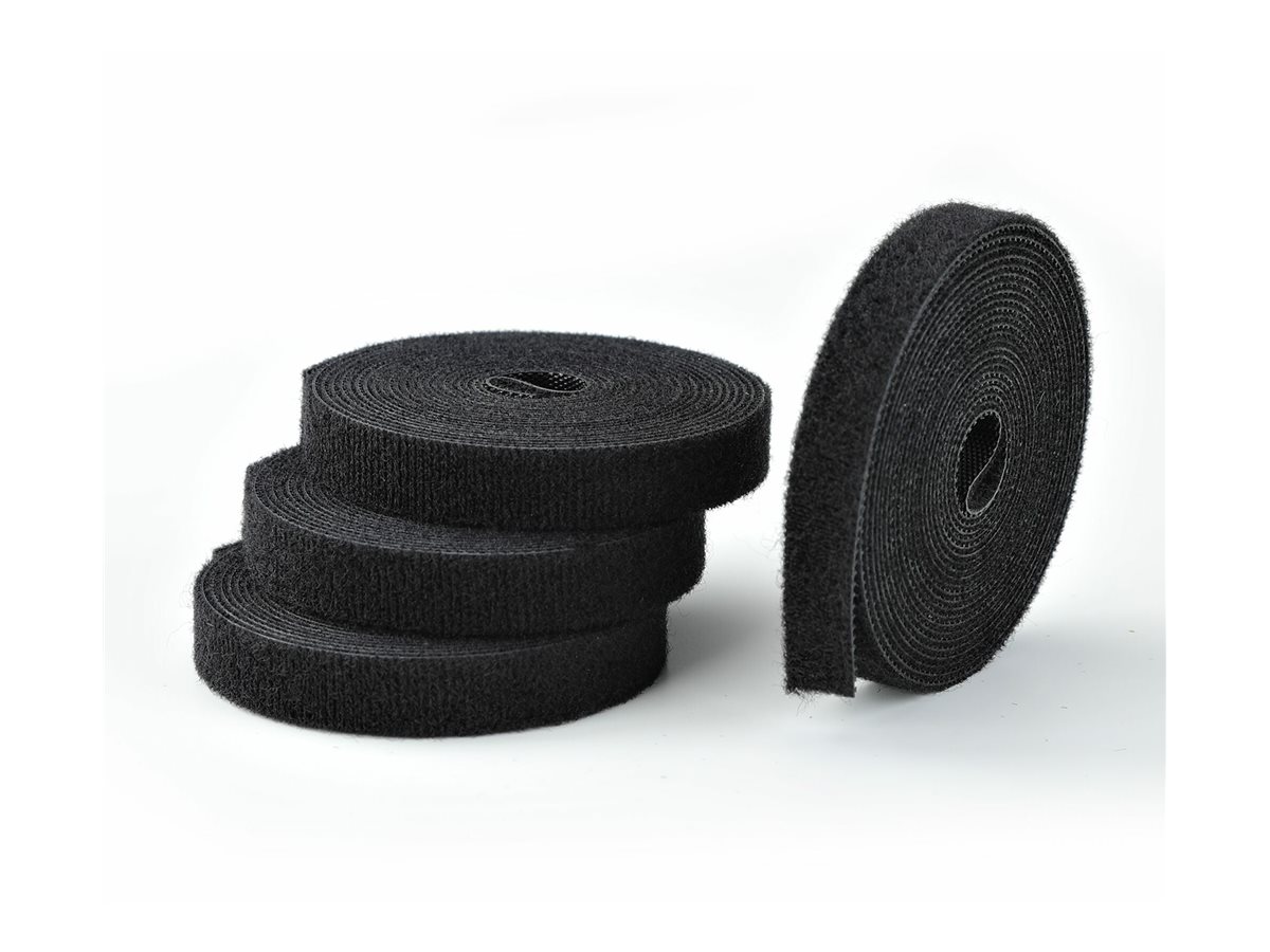 StarTech.com 4-pack 15ft (4.6m) Hook and Loop Roll, 0.5in Wide, Black, Cut-to-Size Reusable Cable Ties, Fastener Tape, Adjustable Fabric Wraps, Bulk Roll