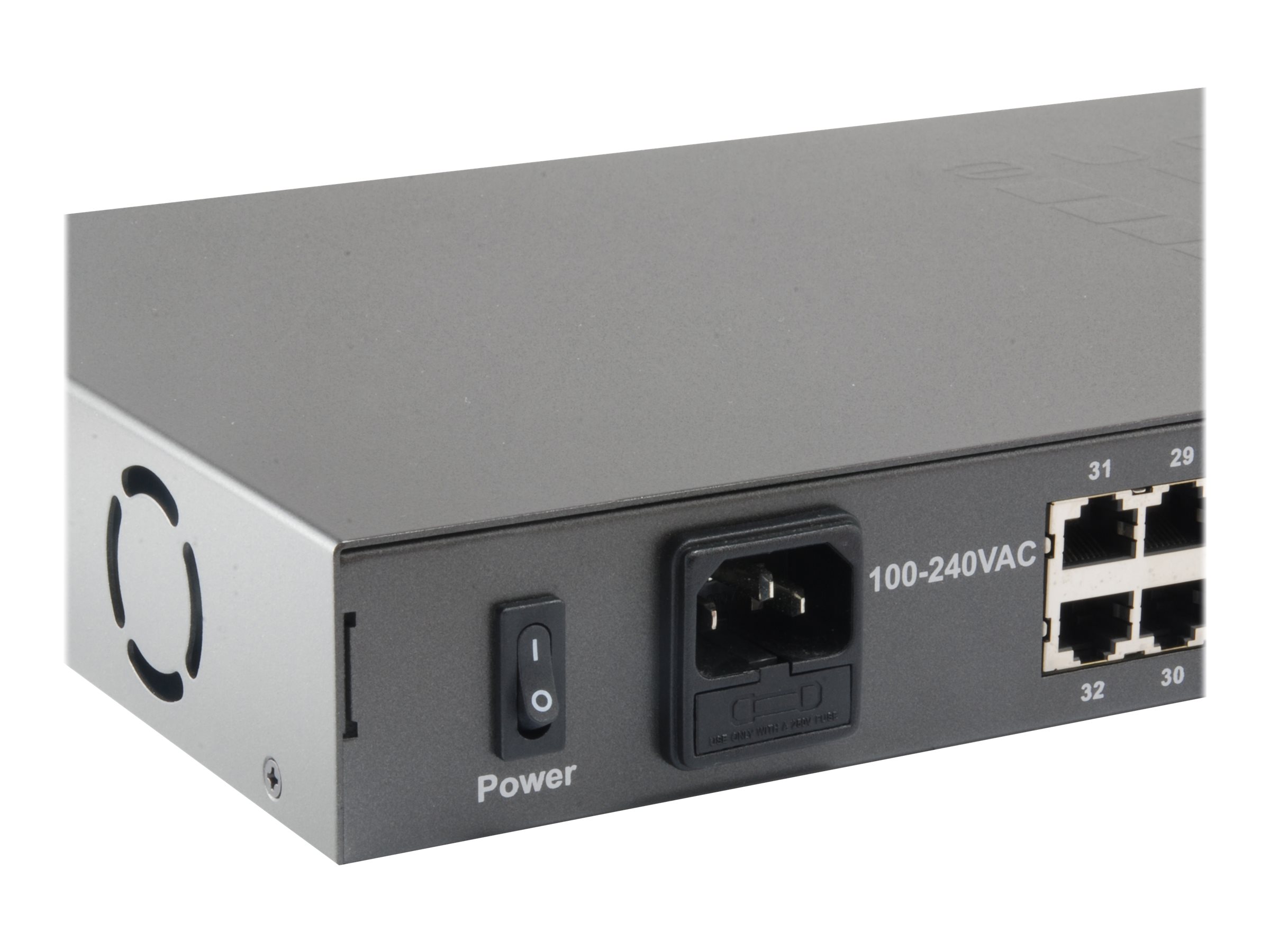LevelOne 34-Port Fast Ethernet PoE Switch, 802.3at/af PoE, 32 PoE Outputs, 2 x Gigabit RJ45, 250W