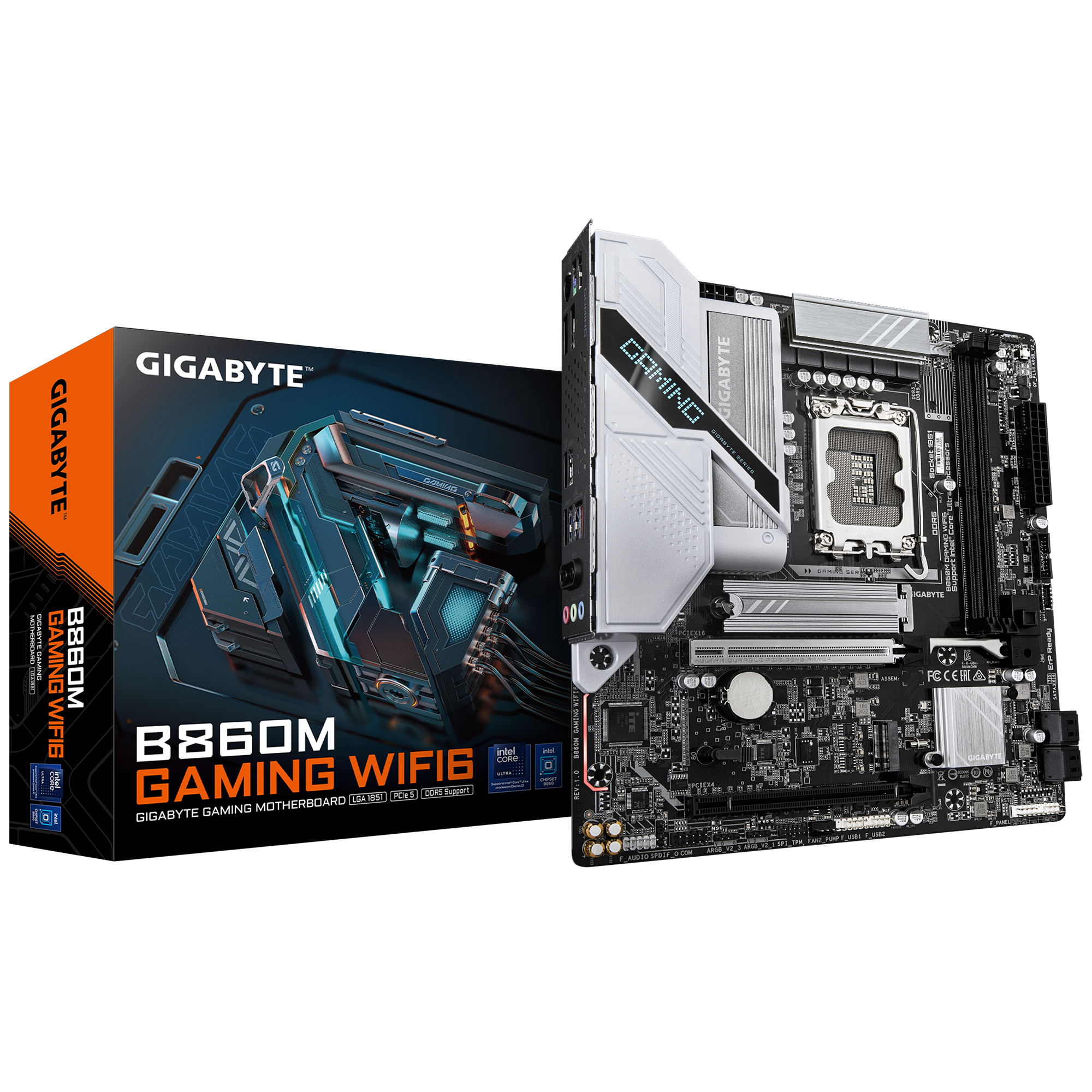 GIGABYTE B860M GAMING WIFI6 Motherboard - Intel Core Ultra Series CPUs, 8+1+2 Phases VRM, up to 9066MHz DDR5, 1xPCIe 5.0 + 1xPCIe 4.0 M.2, 2.5GbE LAN, WIFI 6, USB 3.2 Gen 1