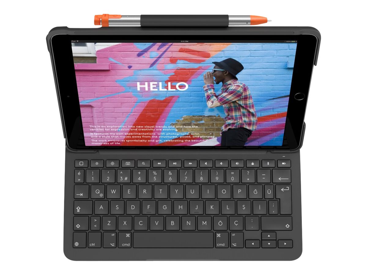 Logitech Slim Folio - Tastatur und Foliohlle - kabellos - Bluetooth - QWERTY - Italienisch - Graphite - fr Apple 10.2-inch iPad (7. Generation, 8. Generation, 9. Generation)