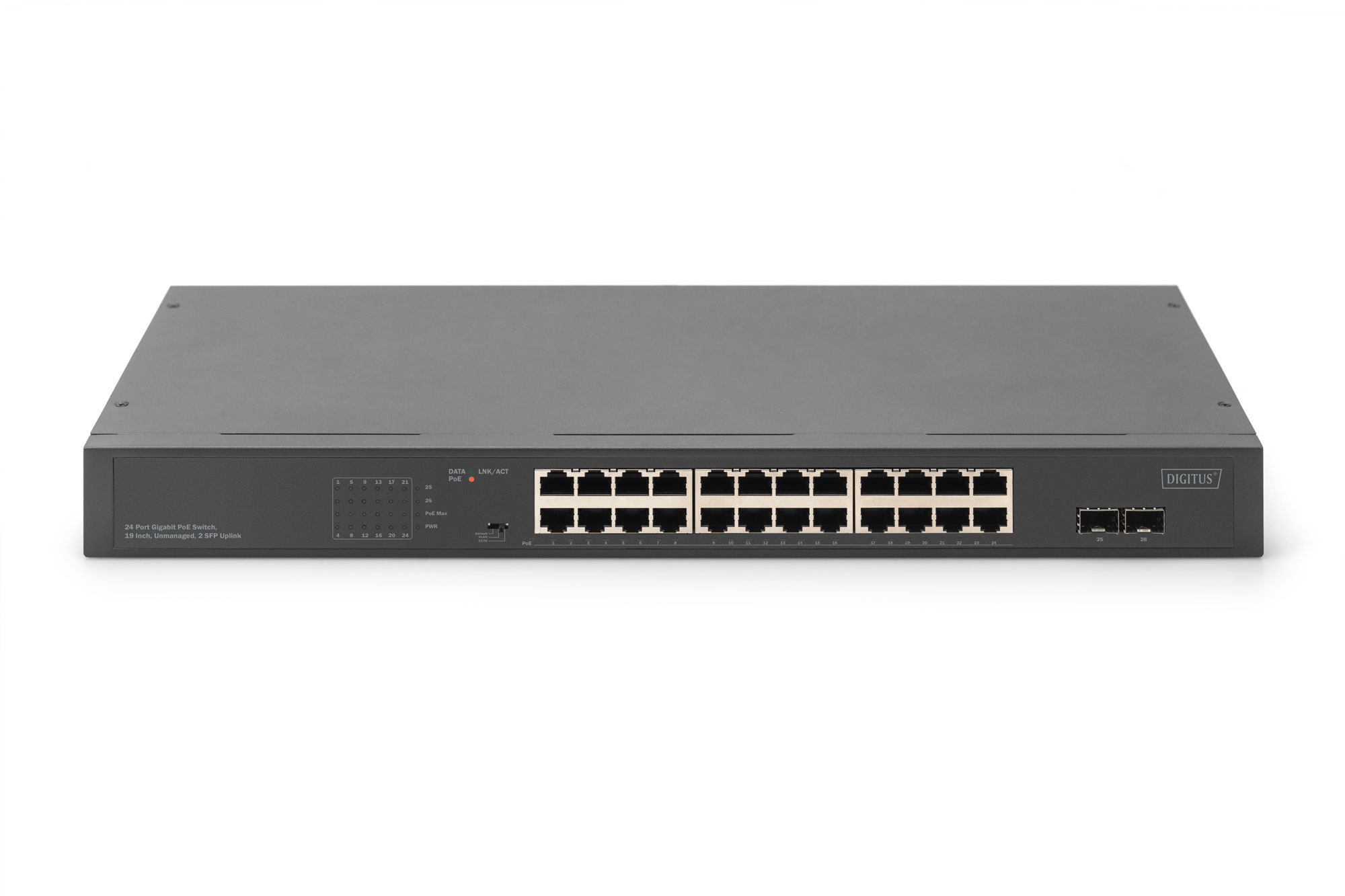 DIGITUS 24-Port Gigabit Netzwerkswitch, 19 Zoll, unmanaged, 2 Uplink Ports, SFP