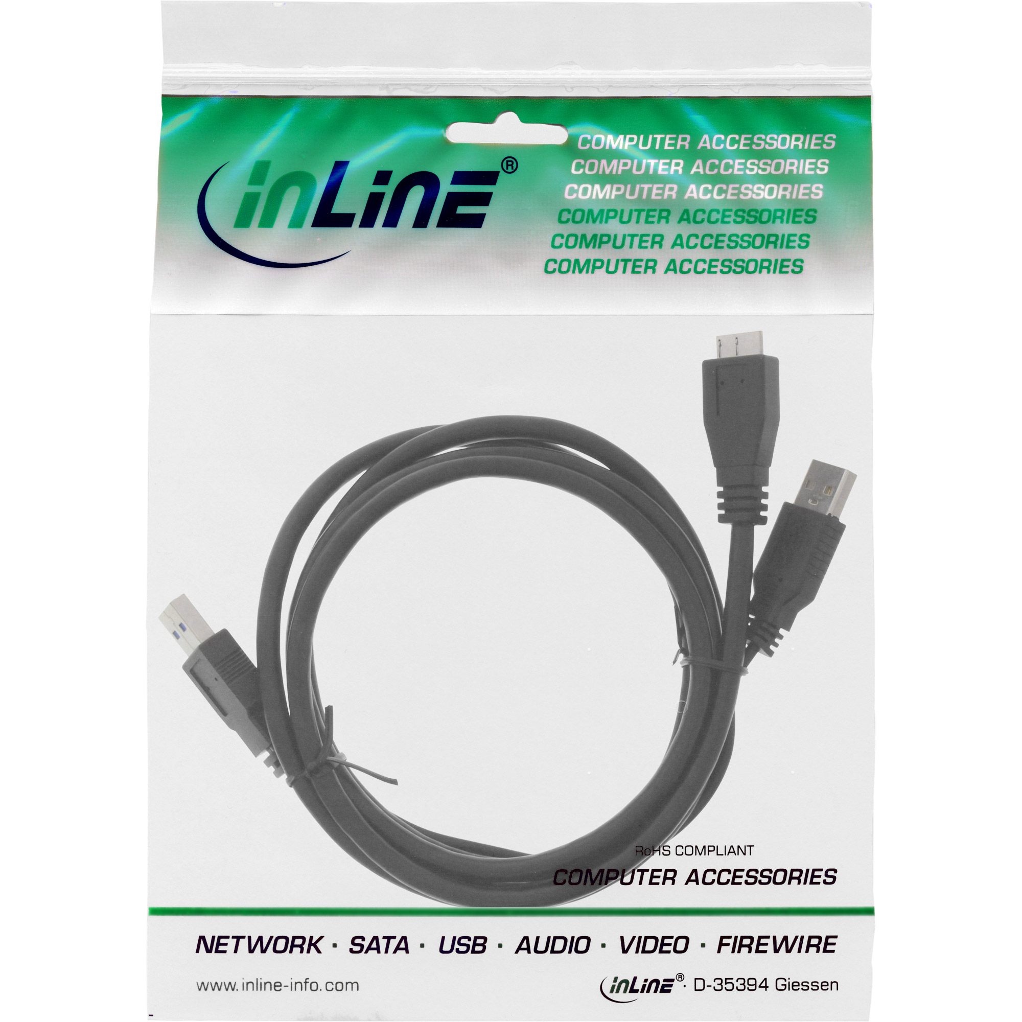 InLine 35415Y cable USB 1,5 m USB 3.2 Gen 1 (3.1 Gen 1) Micro-USB B 2 x USB A Negro