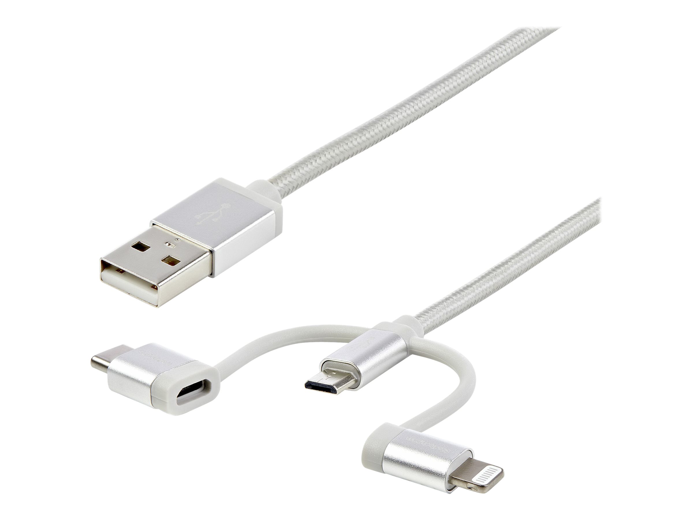 StarTech.com Câble multi chargeur USB de 1 m - Lightning USB-C Micro-B -  Tressé
