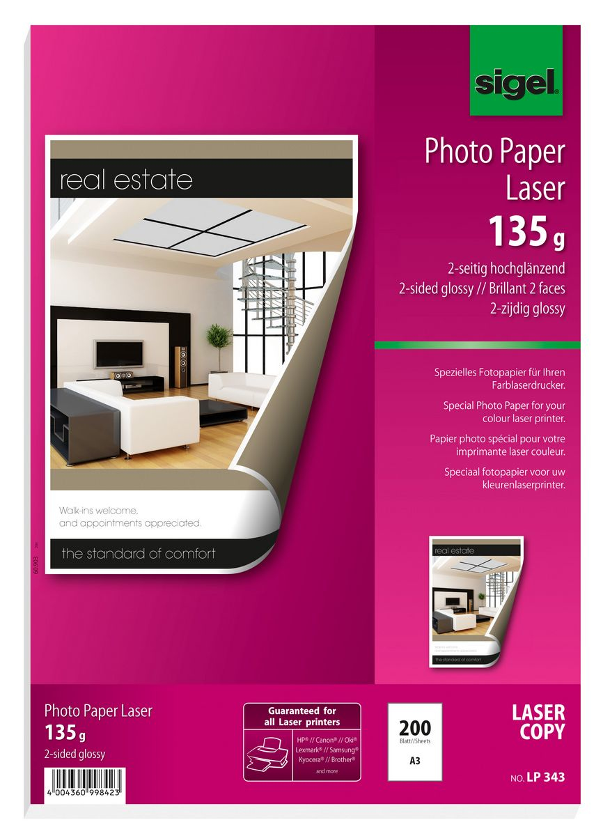 Sigel Photo Paper for Colour Laser/Copier LP343 - Gl�nzend - A3 (297 x 420 mm)