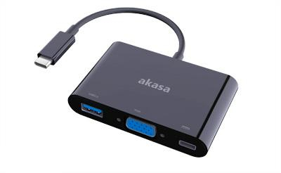 Akasa Type-C to VGA and power delivery adapter with extra USB 3.0 Type-A port