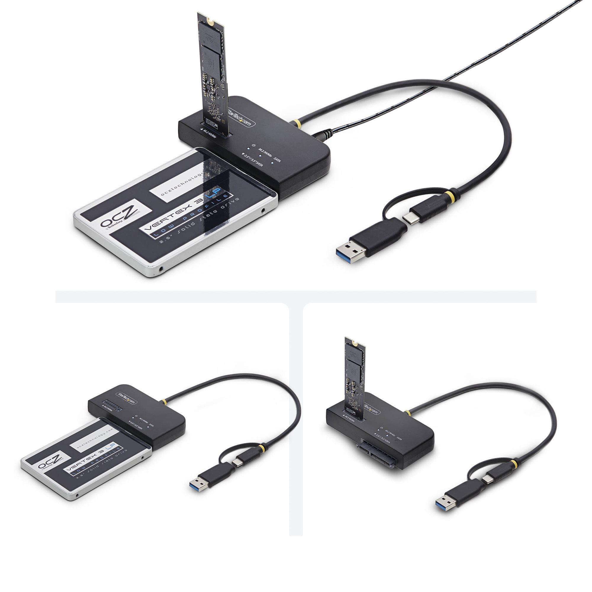 StarTech.com Adattatore da USB-C / USB-A a M.2 NVMe e SATA da 2,5 / 3,5, 10 Gbps, Lettore per SSD Esterno, Senza Attrezzi, B+M/M-Key