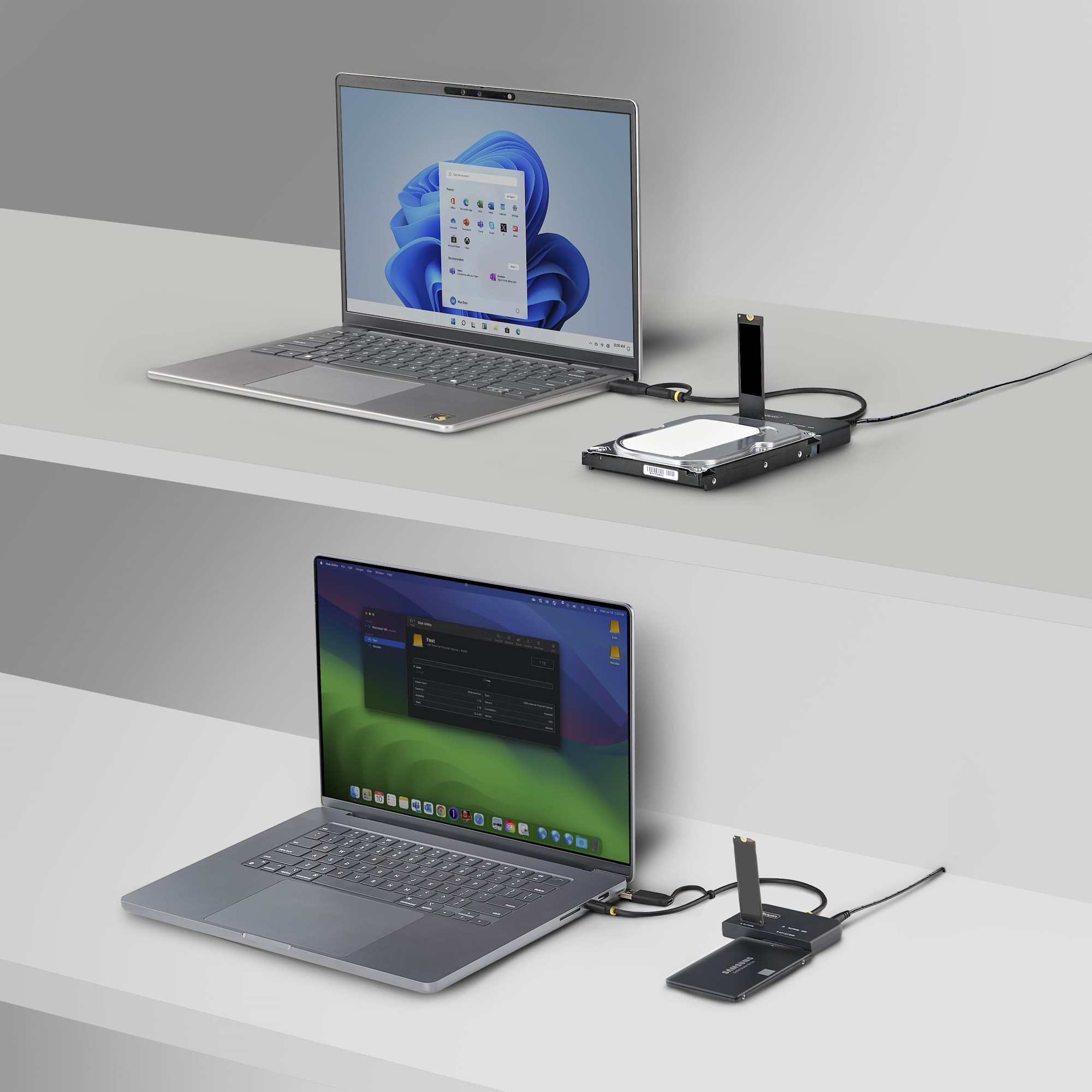 StarTech.com Adattatore da USB-C / USB-A a M.2 NVMe e SATA da 2,5 / 3,5, 10 Gbps, Lettore per SSD Esterno, Senza Attrezzi, B+M/M-Key
