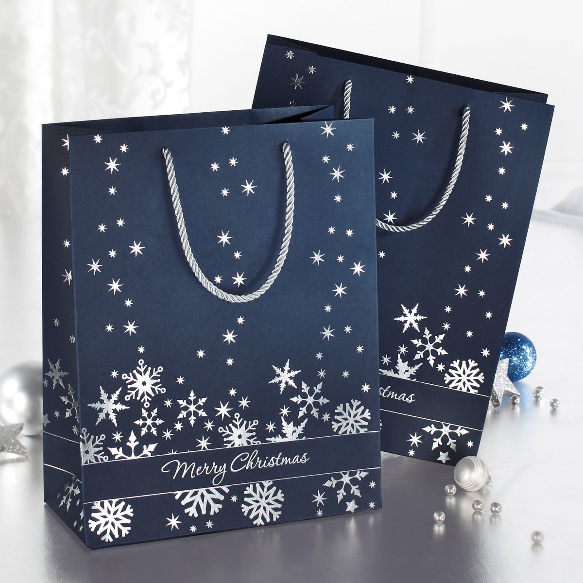 Sigel 3 Geschenktaschen Silver Snowflakes Motiv