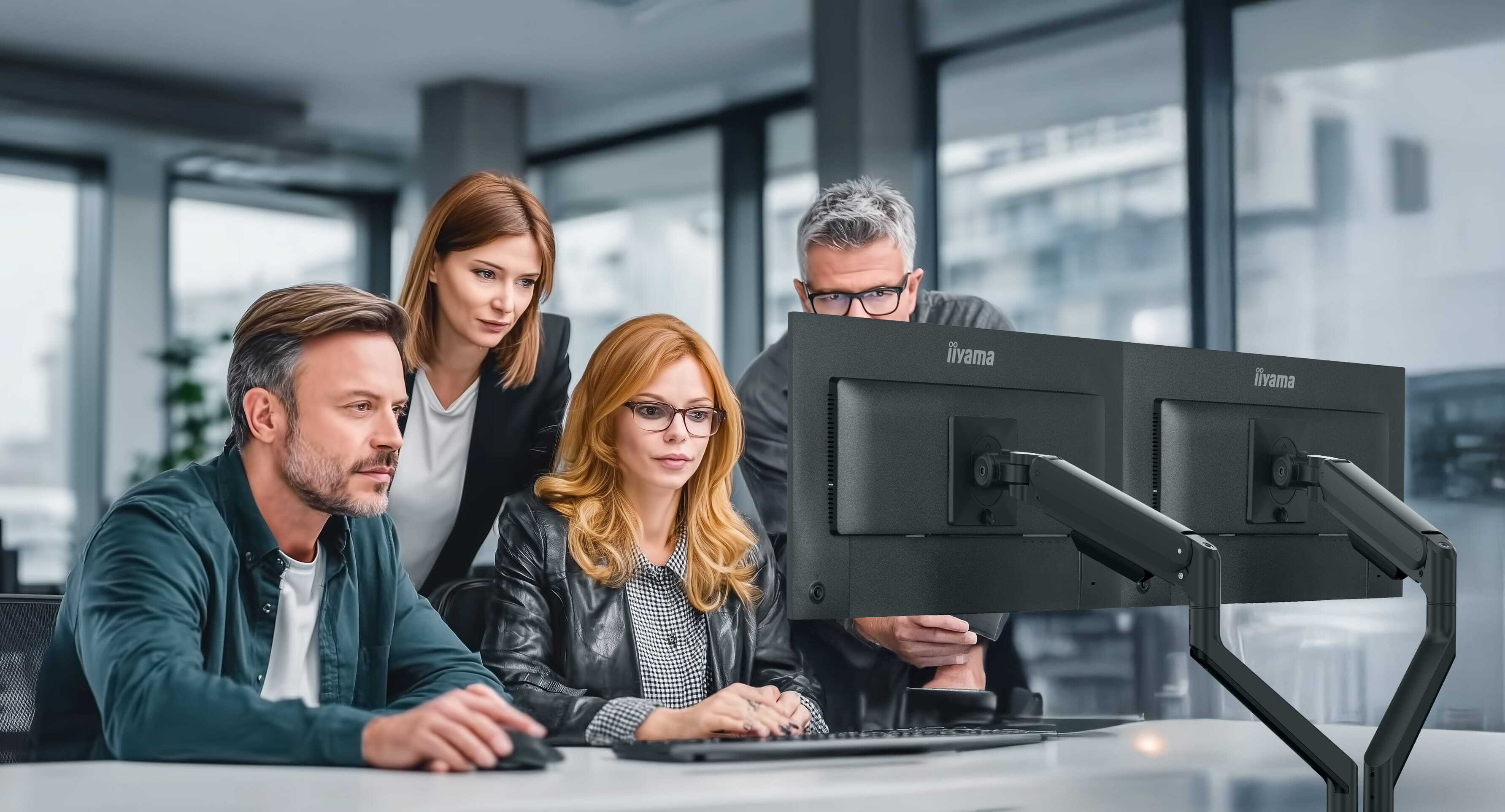 Iiyama Stylish flexible deskmount for dual monitor with mechanical spring monitors up