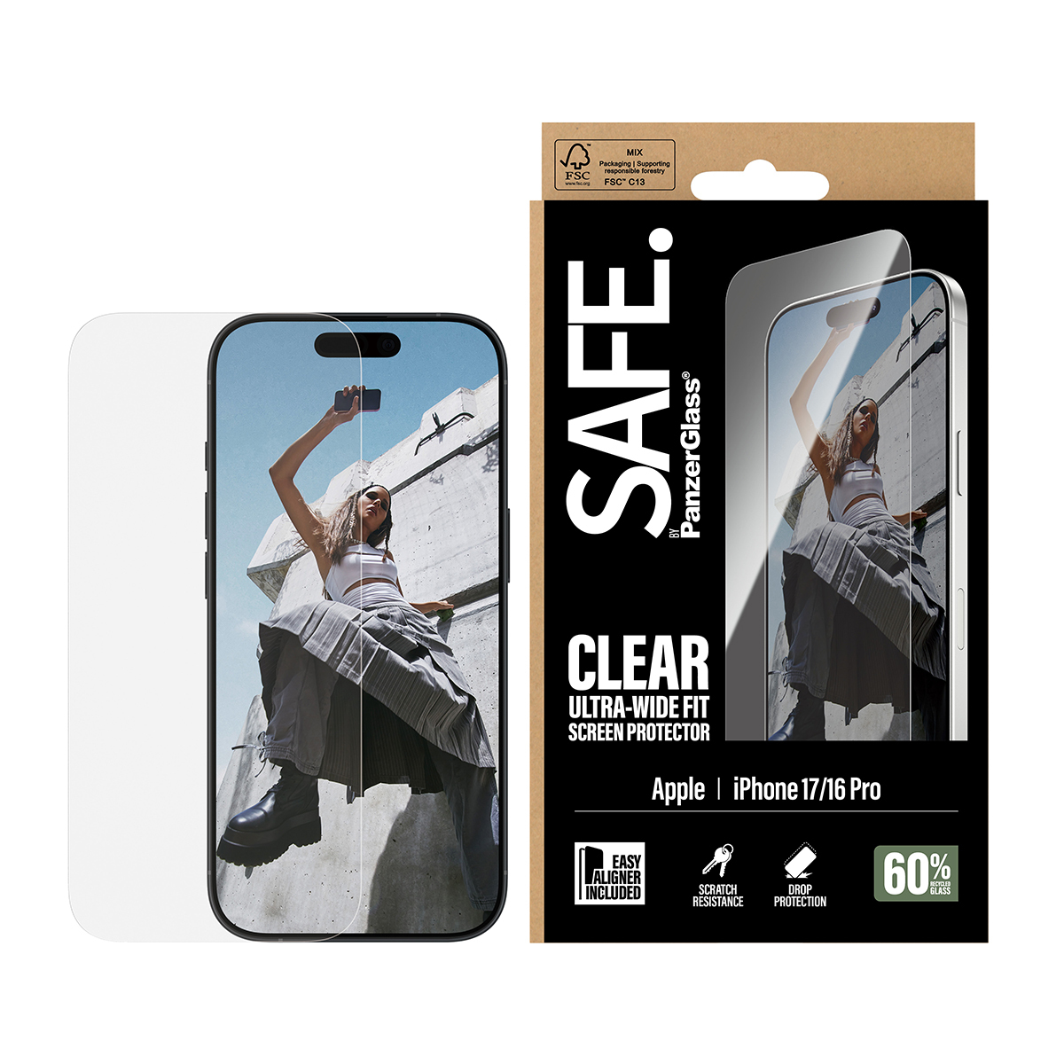 PanzerGlass SAFE. by � Screen Protector iPhone 17 | iPhone 16 Pro | Ultra-Wide Fit w. EasyAligner Protection d�cran transparent Apple 1 pi�ce(s)